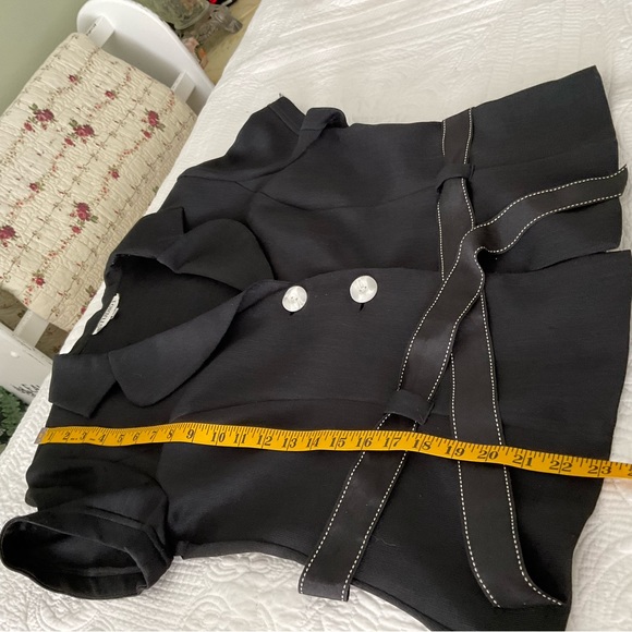 STUDIO ONE,  BLACK BLOUSE WITH WAIST BELT, SIZE: 16 - Picture 8 of 10